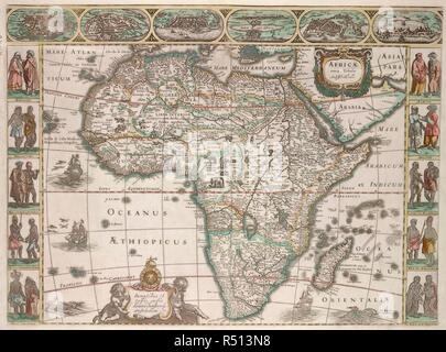 Une carte de l'Afrique, avec des cartes des principales villes dans la partie supérieure de la frontière. Nova Africae Tabula auctore », Jud. Apud Janssonium, Hondio. 1632. Source : Maps K.Haut.117.3. Auteur : Jodocus Hondius,. Banque D'Images