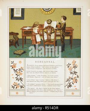 Répétition générale. Illustration Couleur et texte de 'à la maison'. À la maison. Marcus Ward & Co. à Londres, 1881. Image réalisée à partir à la maison par J G Sowerby et Thos. Grue. Source : 12805.k.41, page 37. Langue : Anglais. Auteur : Sowerby, John G. Banque D'Images