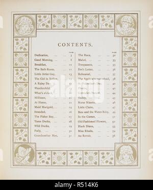 Table des matières. Avec bordure de 'à la maison'. À la maison. Marcus Ward & Co. à Londres, 1881. Image réalisée à partir à la maison par J G Sowerby et Thos. Grue. Source : 12805.k.41, page 7. Langue : Anglais. Auteur : Sowerby, John G. Banque D'Images