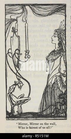 Miroir, miroir sur le mur, qui est la plus belle de nous tous ?' de Snow White's méchante belle-mère les yeux dans son miroir magique. . Les contes des frères Grimm. Illustré par Arthur Rackham. Traduit par Mme Edgar Lucas. L.P. Londres : le gendarme & Co., 1909. Source : ctk.42.b.10 page 162. Auteur : Grimm, Jacob Ludwig Carl. Banque D'Images