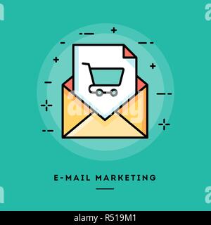 E-mail marketing, modèle plat, fine ligne banner Illustration de Vecteur