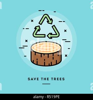 Sauver les arbres, modèle plat, fine ligne banner Illustration de Vecteur