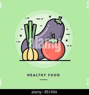 L'alimentation saine, modèle plat, fine ligne banner Illustration de Vecteur