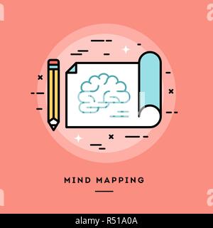 Le Mind Mapping, modèle plat, fine ligne banner Illustration de Vecteur