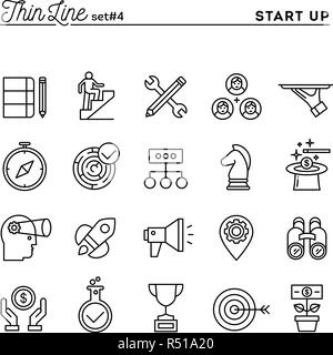 Démarrer une entreprise, stratégie, marketing, finances et plus, fine ligne icons set Illustration de Vecteur