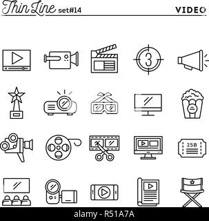 Film, vidéo, tournage, montage et plus, fine ligne icons set Illustration de Vecteur