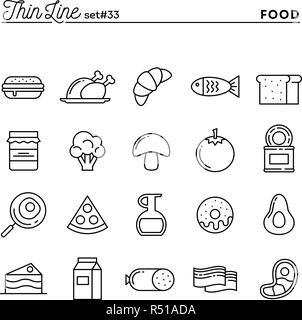 La nourriture, de la viande, des légumes et plus, fine ligne icons set Illustration de Vecteur