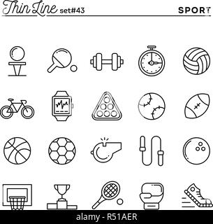 Sports, loisirs, travail, équipement et plus, fine ligne icons set Illustration de Vecteur