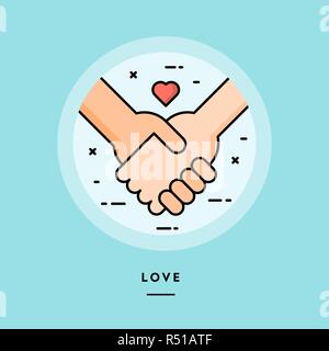 Couple Holding Hands, modèle plat, fine ligne banner Illustration de Vecteur