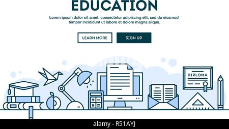 L'éducation, l'en-tête, concept design style télévision ligne mince Illustration de Vecteur