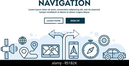 En-tête de navigation, concept, design plat style ligne mince Illustration de Vecteur