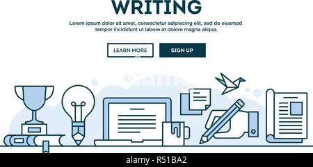 L'écriture, en-tête, le concept de style de ligne fine design plat Illustration de Vecteur