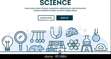 La science, en-tête concept design plat, style de ligne mince Illustration de Vecteur