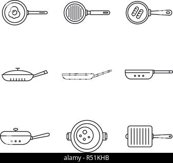 Pan Griddle icon set. Contours ensemble d'icônes vectorielles pan plaque pour la conception web isolé sur fond blanc Illustration de Vecteur