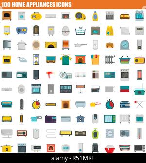 100 home appliances icon set. Télévision ensemble de 100 appareils ménagers vector icons pour web design Illustration de Vecteur