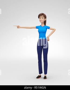 Heureux et sympathique personnage 3D - Jenny - Doigt avec Smile Banque D'Images