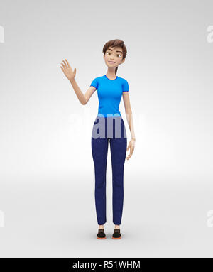 Heureux, souriant Jenny - 3D Character - Ondes Bonjour Banque D'Images