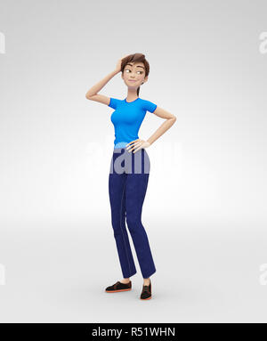 Le flirt, souriant, rêveur et Self-Assured Jenny - 3D Character - Regarde ailleurs Banque D'Images