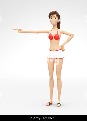 Heureux et sympathique Jenny - 3D Character Doigt avec Smile Banque D'Images