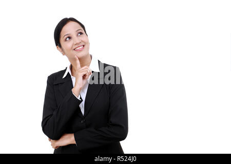 Business Woman thinking isolated on white Banque D'Images