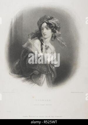 Gulnare. Un portrait d'une jeune femme tenant une dague du poème 'Banzai'. . [Handy's Byron beautés.] Le Byron des dames ; ou, des portraits des principaux personnages féminins dans les poèmes de Lord Byron. Londres : Charles Tilt, 1836. Source : 11661.t.20. Langue : Anglais. Auteur : Handy, Edward Francis. Artlett, R. A. Banque D'Images