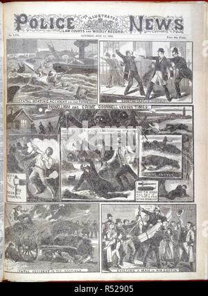 Le Parc Phoenix de meurtres. La Police illustrée News. Palais de justice et une fois par semaine. Londres, le 15 décembre 1888. Parnellism et le crime ODonnel contre "fois". "Meurtre de Lord Cavendish et M. Burke' dans Phoenix Park, Dublin, 1882'. (La fois tenté de prouver la collusion de Charles Stewart Parnell, dans les meurtres). Image prise à partir de la police illustrée News. Les tribunaux et weekly record. Publié à l'origine/produit à Londres, le 15 décembre 1888 . Source : Colindale, front page, numéro 1 274. Langue : Anglais. Banque D'Images
