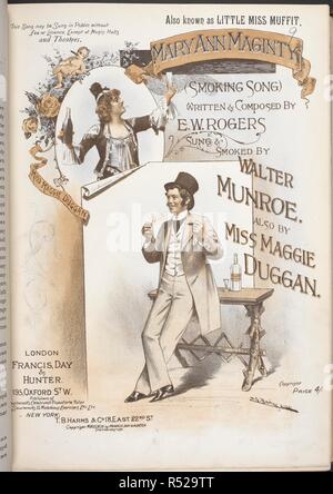 L'illustre la couverture de la musique, montrant un homme fume une cigarette ou un cigare. Mary Ann Maginty. (Chanson de fumer.) écrit et composé par E. W. Rogers, etc.  <composé par John S. Baker. >. Londres : Francis, jour et Hunter, [1893]. Source : H.3981.p.(9). Banque D'Images