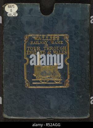Couverture illustrée, depiciting un train à vapeur. Le nouveau jeu de fer Wallis, ou tournée à travers l'Angleterre et au Pays de Galles. Londres : E. Wallis, [1830]. 445 x 550 mm. . Source : Maps.6.aa.42 couvercle de boîte. Auteur : Wallis, Edward. Banque D'Images