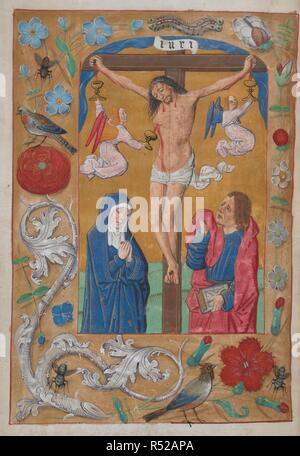 La Crucifixion : deux anges prendre le sang dans les calices. Livre d'heures, l'utilisation de Sarum. Pays-bas, S. (Bruges) ; c. 1500. Source : King's 9, f.15v. Langue : le latin. Banque D'Images