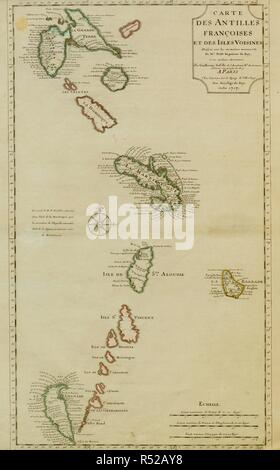 Une carte de la mer Méditerranée. CARTE DES ANTILLES ENGLISH OISES ET DES ÎLES VOISINES. Paris : [Gaillaume de L'Isle] Chez l'auteur sur le quai de l'échevinage. Avec PrivilÃ©ge du Roy., juillet 1717. Source : Maps K.Haut.150.84. Langue : Français. Banque D'Images
