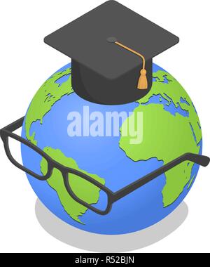 Globe terrestre a obtenu l'icône lunettes. Earth globe est diplômé de l'isométrique vecteur lunettes pour l'icône web design isolé sur fond blanc Illustration de Vecteur