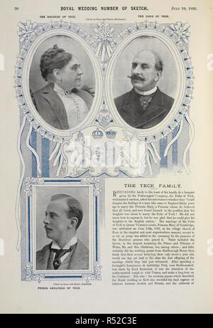 La Duchesse de teck. Le duc de Teck. L'hôtel Adolphus de teck. Le sketch numéro de mariage. Londres, 1893. Source : Le croquis numéro de mariage. 10/07/1893, page 30. Banque D'Images