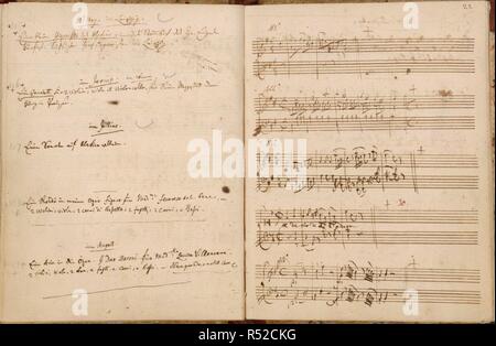 Catalogue thématique de Mozart. VerzeichnÃ¼Ss aller meiner Werke. 1784-1791. [Ensemble] Pages d'ouverture pour le 17 mai à août 1789, du manuscrit de Mozart catalogue thématique de ses œuvres, avec les dates et la description sur la page de gauche en face de la musique correspondante incipits. Peu de gigue en sol pour piano [K574] ; String Quartet en D, la première 'Quatuor' Prussien [K.575] ; Sonate pour piano en ré [K.576] RondÃ² ; pour soprano, pour Susanna dans 'Mariage de Figaro' [K577] ; Aria pour soprano, pour l'inclusion dans l'opéra 'I due Baroni' par Domenico Cimarosa [K578] Image réalisée à partir d'VerzeichnÃ¼ss aller meiner Werke. Banque D'Images