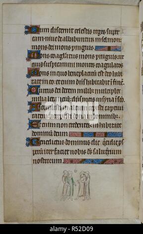 Bas-de-page scène de quatre jeunes hommes jouant bob-cerise. Psautier ('Le psautier de la Reine Mary"). Angleterre (Londres/Westminster ou East Anglia ?) ; entre 1310 et 1320. Source : Royal 2 B. VII, f.166v. Langue : Français de l'Amérique latine, avec les légendes des images. Banque D'Images