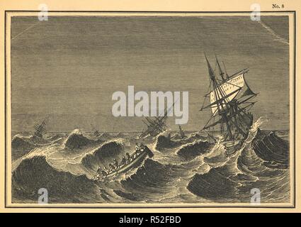 Une embarcation de l'approche d'un navire dans une mer agitée. Description de la Royal Cyclorama, ou Music Hall : Albany Street, Regent's Park ... Avec de nombreuses illustrations du cyclorama de Lisbonne avant et après le tremblement de terre en 1755. Projections et conçu par M. W. Bradwell. Londres : imprimé par J. Chisman, 1849. Source : RB.31.a.23.(2). Banque D'Images