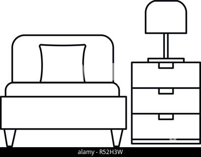 Chambre lit sommeil icône. Contours illustration de dormir bed room icône vecteur pour la conception web isolé sur fond blanc Illustration de Vecteur