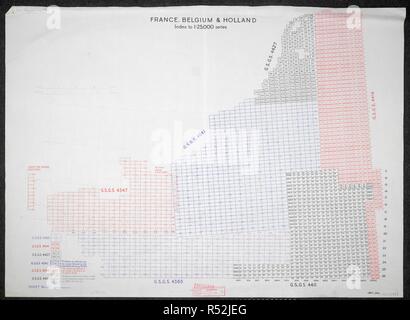 Un index graphique sur une carte de la Seconde Guerre mondiale. France, Belgique et Hollande : index de 1:25 000 série, le SHAEF No12. [Paris] : [Sondage], direction le SHAEF [1944]. Source : Maps.14317.(247). Banque D'Images