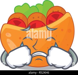 Pleurer labneh de pain pita avec crème kartoon Illustration de Vecteur