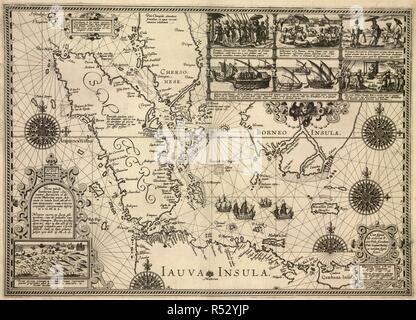 Une carte de Java, Sumatra, Bornéo et Malacca. Nova tabula insularum, Javae Sumatrae Borneonis Malaccam, et aliarum usque, delineata ... un G.M.A.L... [Amsterdam], [1595]. Source : Maps K.Haut.116,44. Banque D'Images