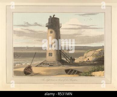 Le phare sur le point d'air - Flintshire le littoral et les paysages de Grande Bretagne. Dessiné et gravé par William Daniell. A Voyage Round Grande-bretagne entrepris à l'été de l'année 1813. Londres en Angleterre. Source : G.7043 plaque 35. Langue : Anglais. Auteur : DANIELL, WILLIAM. AYTON, RICHARD. Banque D'Images