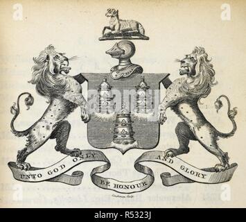 Cimier et devise de la Worshipful Company of tabliers. Une liste du Maître et gardiens, Cour des assistants, et la livrée de la Worshipful Company of tabliers. Londres, 1820-1852. 1820. Devise de la Worshipful Company of tabliers : 'à Dieu seul honneur et gloire.". Source : 8246.a.41. p.3. Auteur : ANON. Drapers' Company (Londres, Angleterre). Banque D'Images