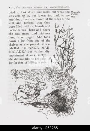 Le lapin blanc sur le point d'aller vers le bas un trou de lapin. Alice's Adventures in Wonderland. Londres : William Heinemann ; New York : Doubleday, Page & Co., [1907]. Source : K.T.C.105.b.1, page 3. Langue : Anglais. Auteur : RACKHAM, Arthur. Carroll, Lewis pseud. [I. e. Charles Lutwidge Dodgson]. Banque D'Images