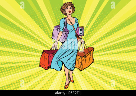 Femme avec des sacs vides Banque D'Images