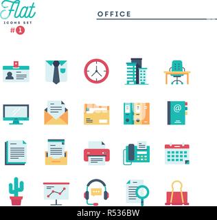 Bureau, espace de travail et d'articles, télévision icons set Illustration de Vecteur