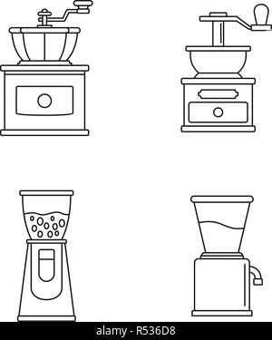 Moulin café appareil icon set. Aperçu Jeu de moulin café appareil vector icons pour la conception web isolé sur fond blanc Illustration de Vecteur