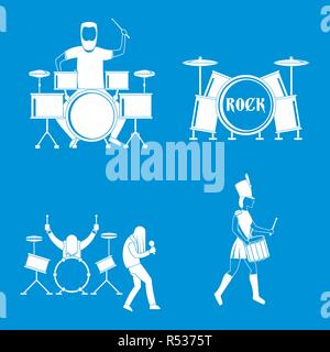 Tambour batteur musicien rock icons set. Illustration simple de 4 tambour batteur musicien rock vector icons for web Illustration de Vecteur