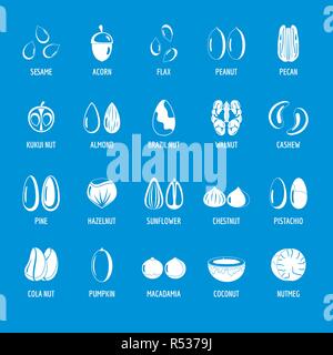 Types d'écrou signé ith nomme des icônes. Illustration simple de 20 types d'écrou avec noms signé vector icons for web Illustration de Vecteur