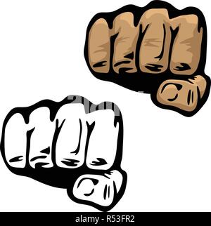 Fist Main Vector Illustration en couleur et noir et blanc Illustration de Vecteur