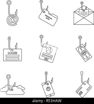 Phishing Cyber icon set. Contours ensemble d'icônes vectorielles phishing cybersécurité pour la conception web isolé sur fond blanc Illustration de Vecteur