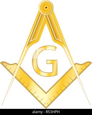 Golden Square et symbole maçonnique compas, avec G lettre. Occulte, mystique ésotérique sacré de la société. Vector illustration Illustration de Vecteur